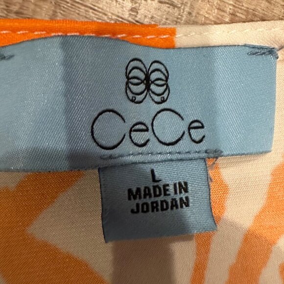 CECE WOMENS LARGE ORANGE AND WHITE BLOUSE - Picture 7 of 8